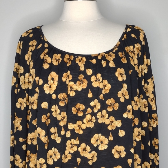 Floral Top AVA & VIV 3X Black Yellow Shirt Blouse - Picture 2 of 6
